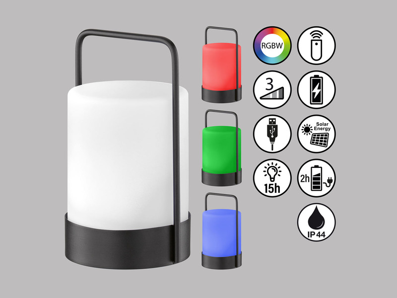 RGB Outdoor Tischleuchte CASOLI 20cm mit Fernbedienung, Solar & USB aufladbar