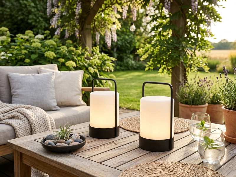 2er SET Outdoor Solar Tischlampen mit Fernbedienung, Höhe 20cm