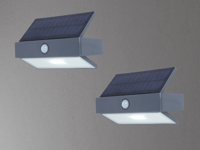 LED Solar Wandleuchte 2er SET mit Bewegungsmelder, Breite 17,6cm