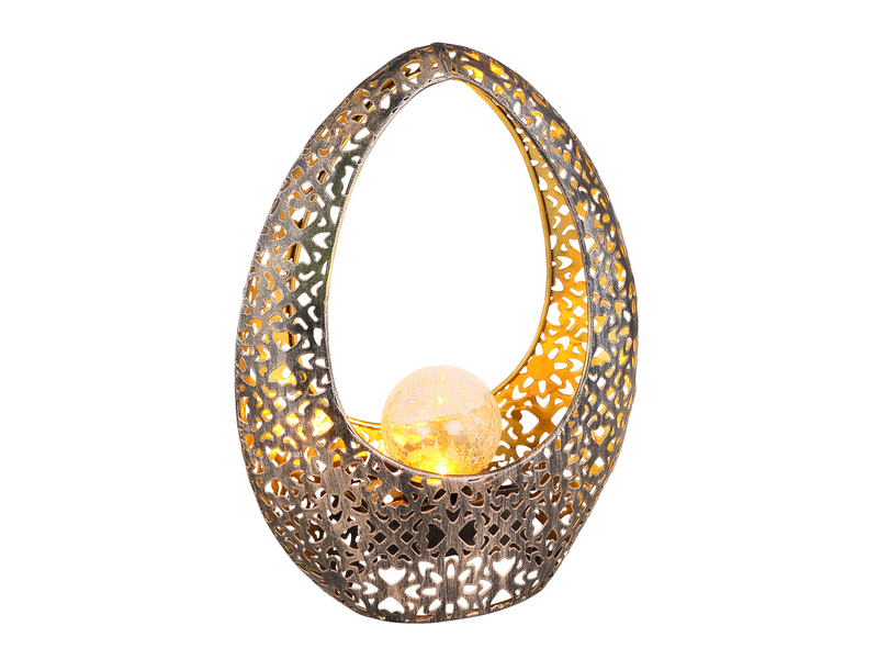 Solarleuchte mit Crackle Glaskugel, Dekorstanzungen Bronzefarben, Höhe 27,5cm