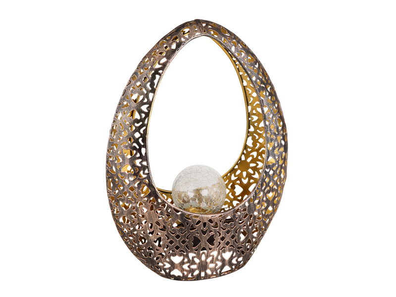 Solarleuchte mit Crackleglas Kugel, Dekorstanzungen Bronzefarben, Höhe 27,5cm