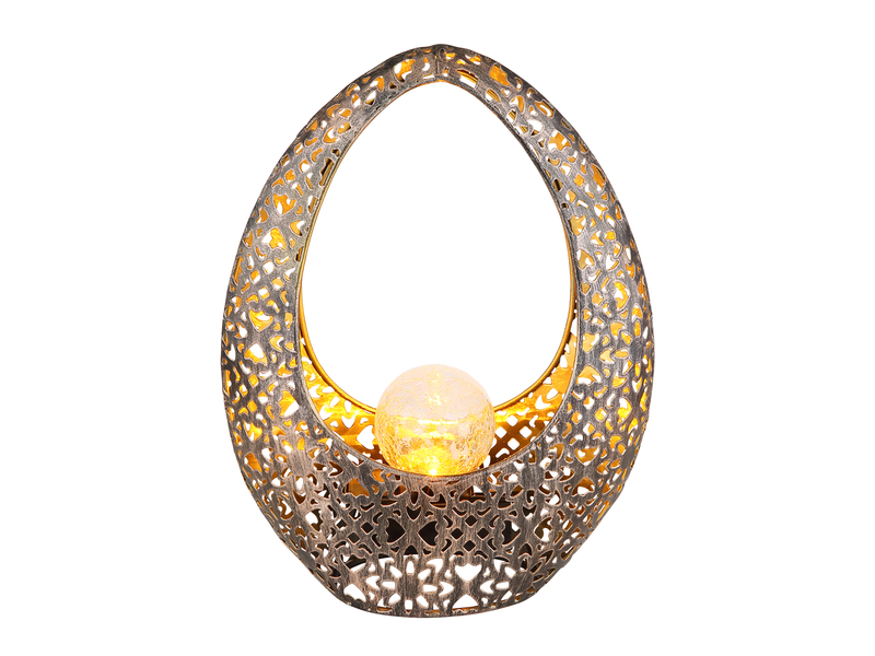 Solarleuchte mit Crackleglas Kugel, Dekorstanzungen Bronzefarben, Höhe 27,5cm