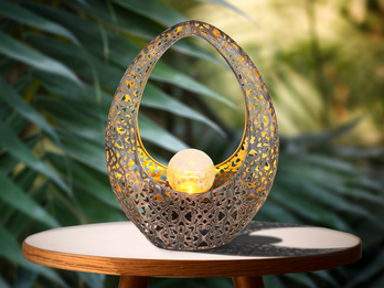 Solarleuchte mit Crackle Glaskugel, Dekorstanzungen Bronzefarben, Höhe 27,5cm