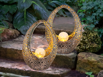 Solarleuchten 2er Set mit Glaskugel, Dekorstanzungen Bronzefarben, Höhe 27,5cm