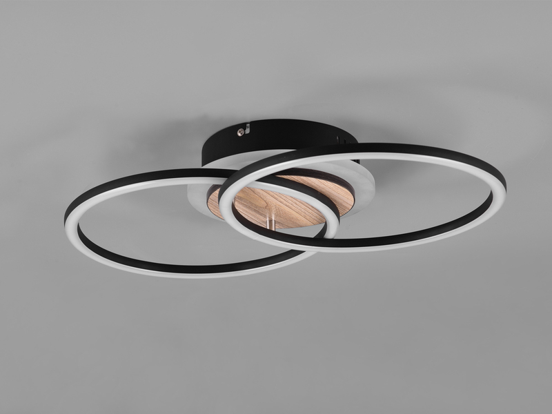 LED Deckenleuchte GIRO mit Fernbedienung, 2 Ringe Schwarz, Breite 46cm