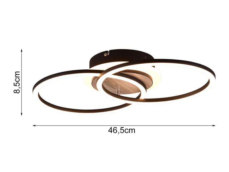 LED Deckenleuchte GIRO mit Fernbedienung, 2 Ringe Schwarz, Breite 46cm