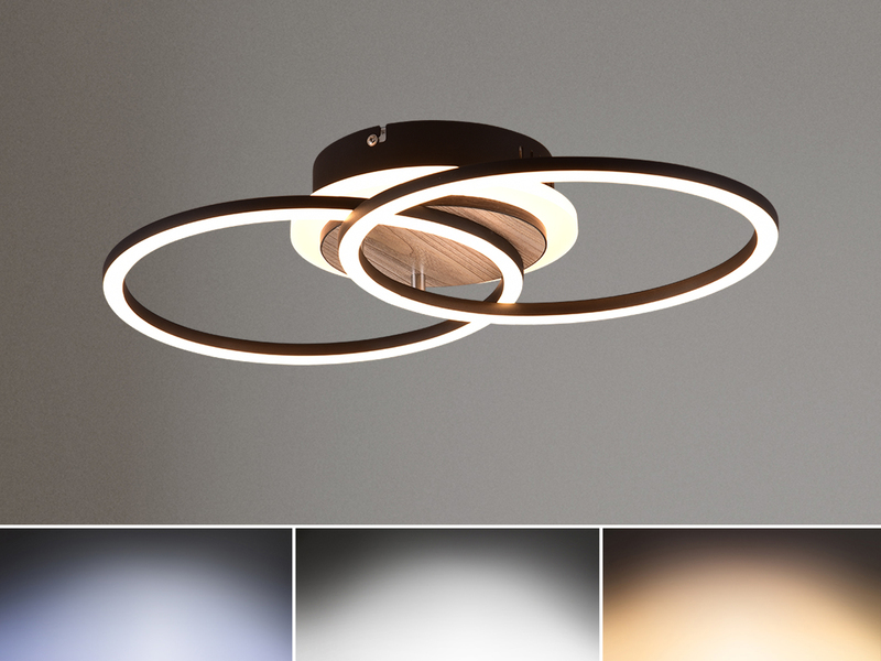 LED Deckenleuchte GIRO mit Fernbedienung, 2 Ringe Schwarz, Breite 46cm