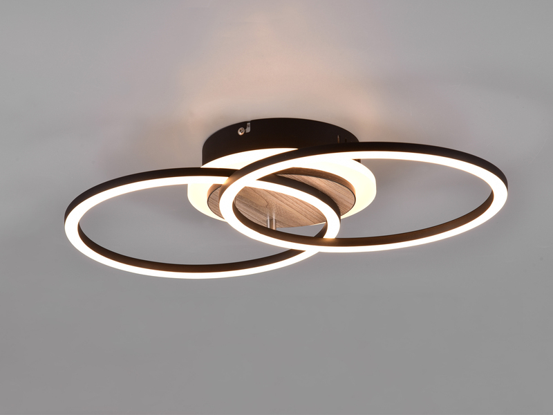 LED Deckenleuchte GIRO mit Fernbedienung, 2 Ringe Schwarz, Breite 46cm