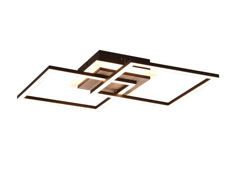 Flache LED Deckenleuchte GIRO Schwarz Holzoptik mit Fernbedienung, Breite 57cm