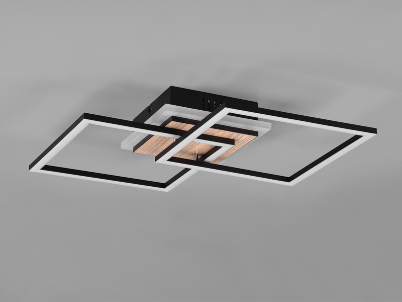 Flache LED Deckenleuchte GIRO Schwarz Holzoptik mit Fernbedienung, Breite 57cm