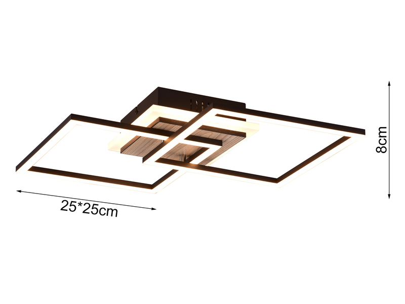 Flache LED Deckenleuchte GIRO Schwarz Holz Optik Fernbedienung Breite 57cm