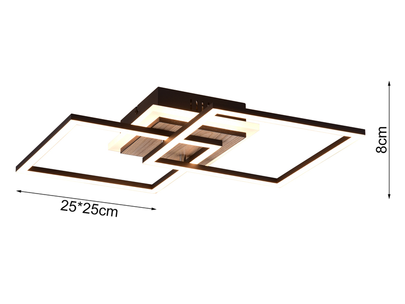Flache LED Deckenleuchte GIRO Schwarz Holzoptik mit Fernbedienung, Breite 57cm