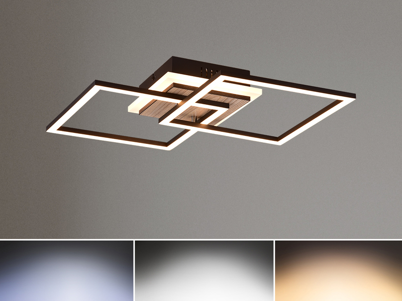 Flache LED Deckenleuchte GIRO Schwarz Holzoptik mit Fernbedienung, Breite 57cm