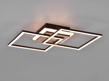 Flache LED Deckenleuchte GIRO Schwarz Holzoptik mit Fernbedienung, Breite 57cm
