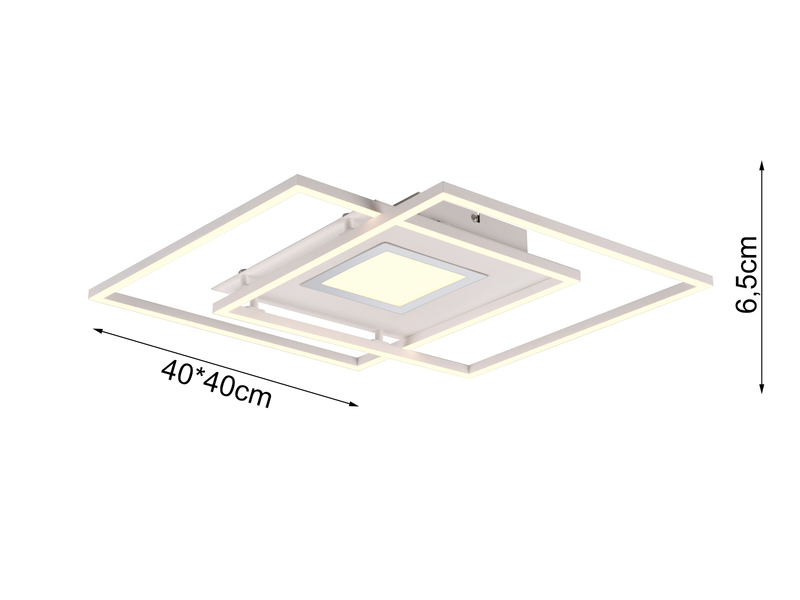 Flache Deckenleuchte VIA mit Fernbedienung, Breite 50cm, Weiß