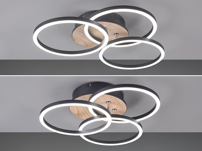 LED Deckenleuchte CIRCLE 3 Ringe Schwarz mit Fernbedienung & Tageslicht Ø 43cm