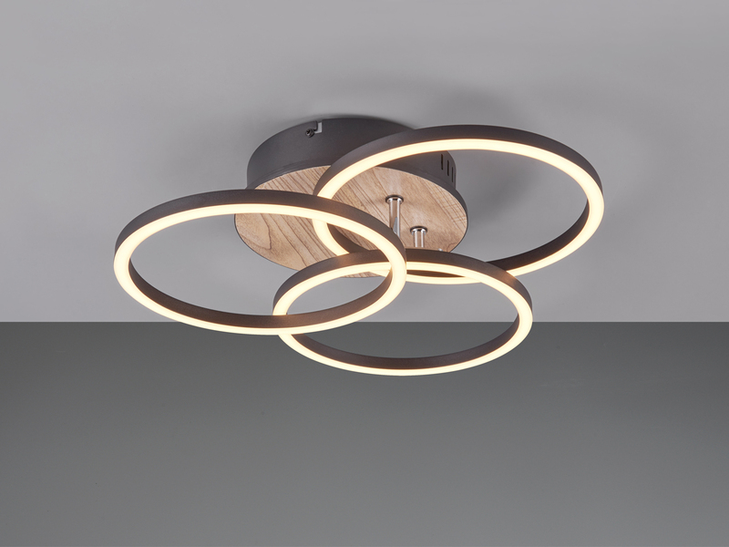 LED Deckenleuchte CIRCLE Holzoptik 3 Ringe verstellbar, Nachtlicht Ø43cm