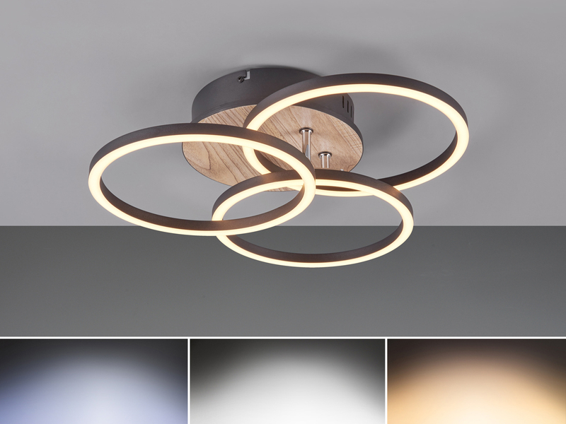 LED Deckenleuchte CIRCLE 3 Ringe Schwarz mit Fernbedienung & Tageslicht Ø 43cm
