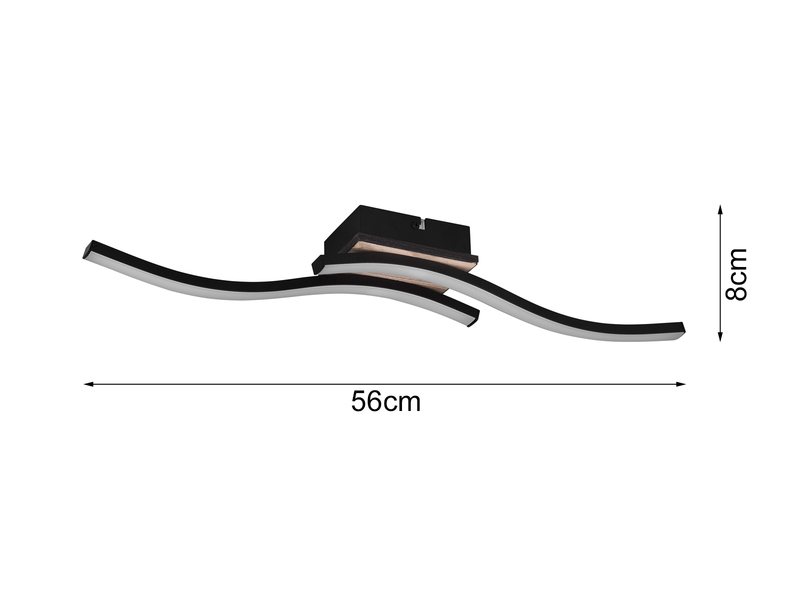 LED Deckenleuchte ROUTE flach Schwarz 2 flammig Warmweiß, Breite 56cm