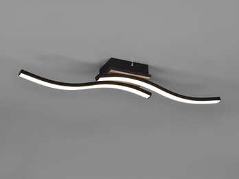LED Deckenleuchte ROUTE flach Schwarz 2 flammig Warmweiß, Breite 56cm