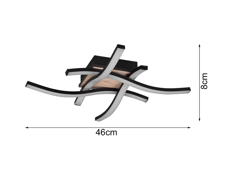LED Deckenleuchte ROUTE flach Holz Schwarz 4 flammig 46cm Warmweiß