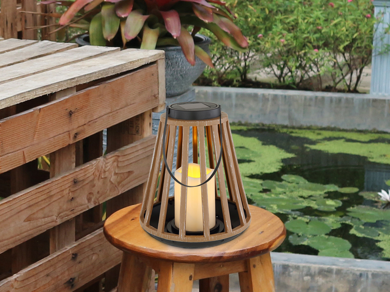 Solarlaterne Holzoptik mit LED Kerze - hängend oder stehend, Höhe 33,5cm