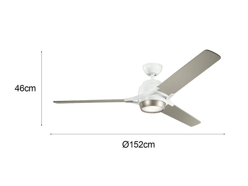 Deckenventilator ZEUS Ø 152cm mit Licht und Fernbedienung, Weiß-Silber