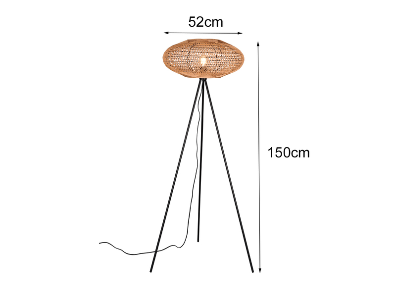 LED Stehleuchte Dreibein mit Korbgeflecht aus Sisal, Höhe 150cm