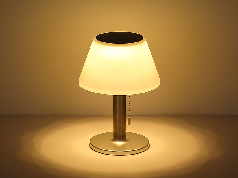 Solar Tischleuchte mit Zugschalter, Lampenschirm weiß Höhe 28cm