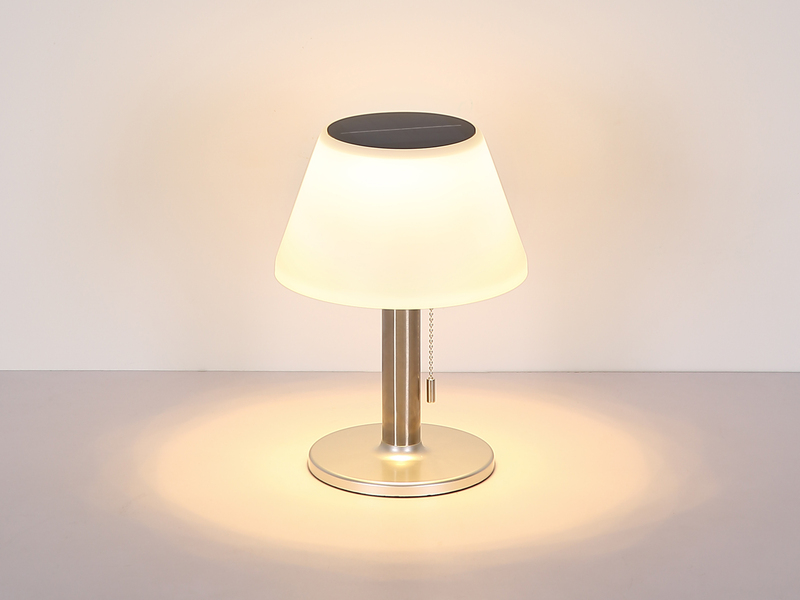 Solar Tischleuchte mit Zugschalter, Lampenschirm weiß Höhe 28cm