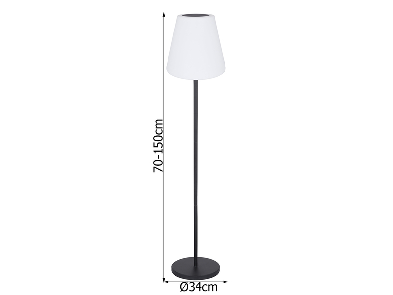 Solar & Akku Stehlampe mit Fernbedienung, auch per USB ladbar, Höhe 150cm
