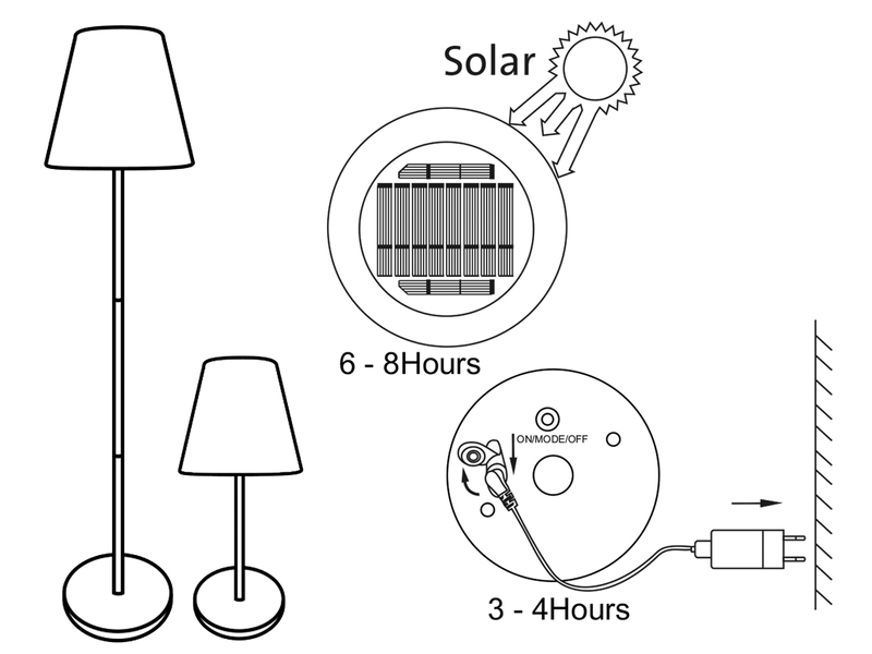 Solarleuchten SET: Stehleuchte höhenverstellbar bis 150 cm & Tischleuchte 25 cm