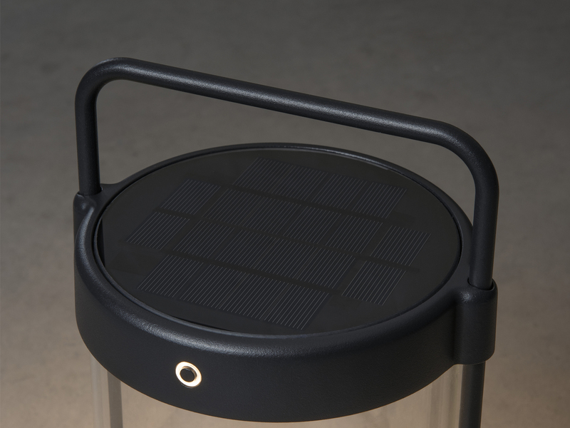 Akku Tischleuchte CROTONE per Solar & USB aufladbar, Schwarz Höhe 30cm