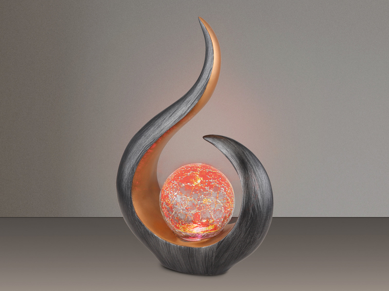 Solarleuchte mit Farbwechsel & Crackleglas Kugel, Schwarz Gold, Höhe 33,5cm