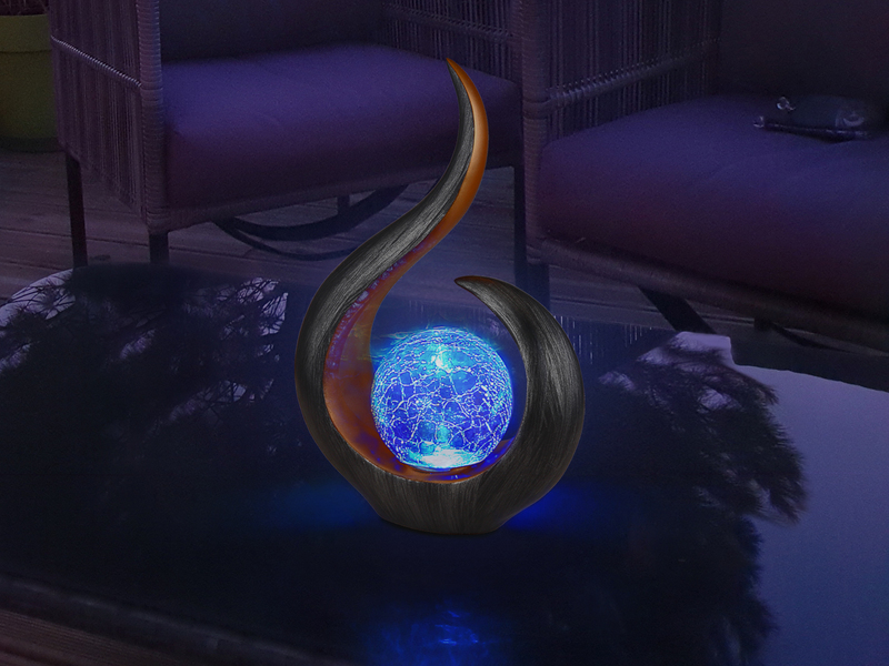 Solarleuchte mit Farbwechsel & Crackleglas Kugel, Schwarz Gold, Höhe 33,5cm