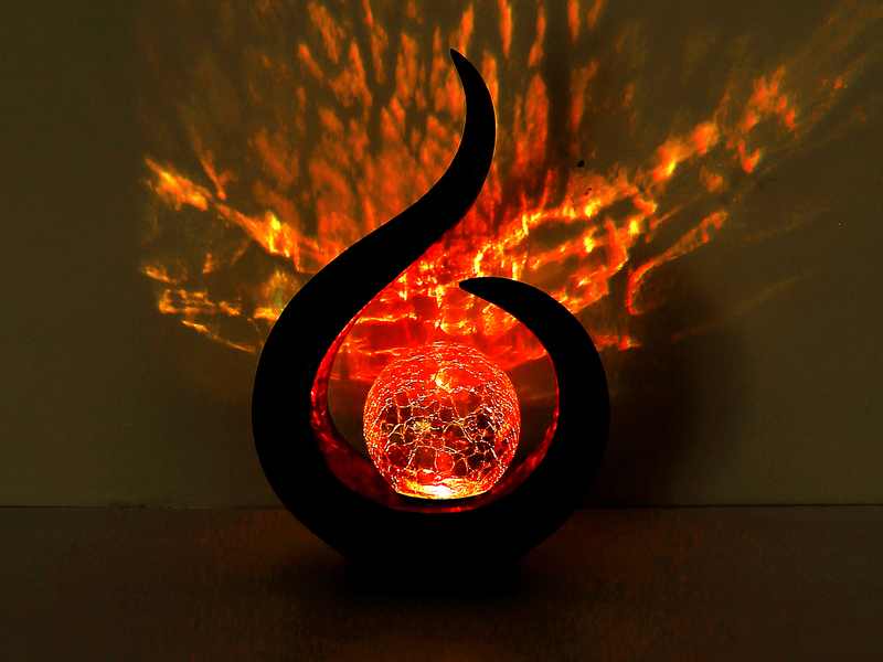 Solarleuchte mit Farbwechsel & Crackleglas Kugel, Schwarz Gold, Höhe 33,5cm