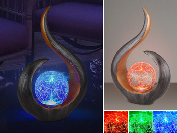 Solarleuchte mit Farbwechsel & Crackleglas Kugel, Schwarz Gold, Höhe 33,5cm