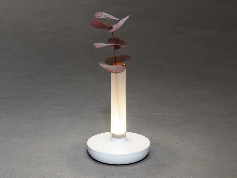 LED Außentischleuchte und Blumenvase BIARRITZ mit Akkubetrieb, Weiß Höhe 20cm