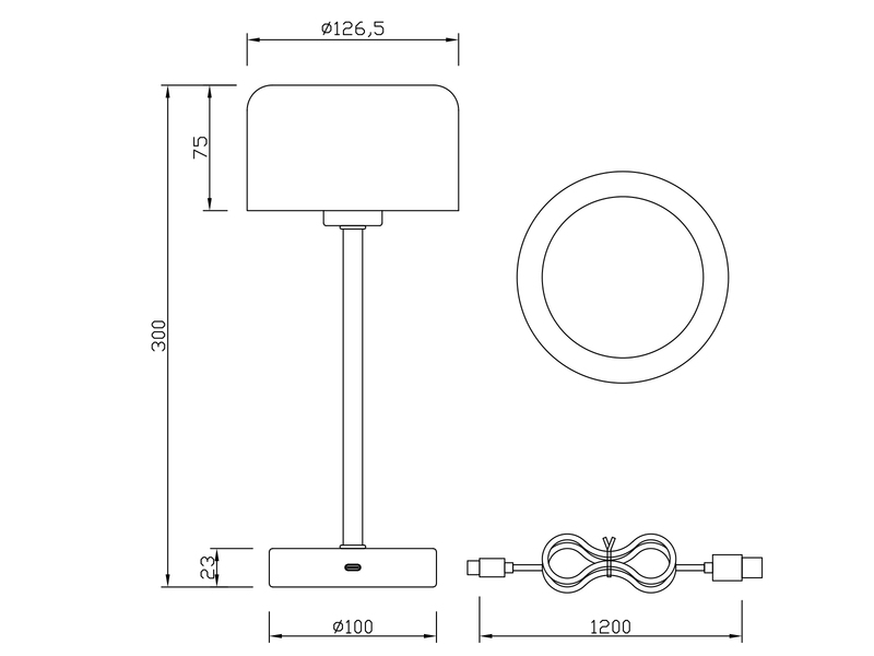 Akku Tischleuchte JEFF per USB aufladbar, Sensordimmer, Schwarz, 30cm