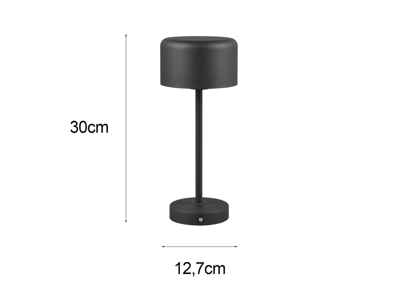 Akku Tischleuchte JEFF per USB aufladbar, Sensordimmer, Schwarz, 30cm