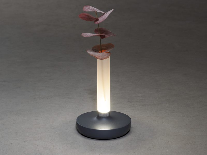 LED Außentischleuchte und Blumenvase BIARRITZ mit Akkubetrieb, Grau Höhe 20cm