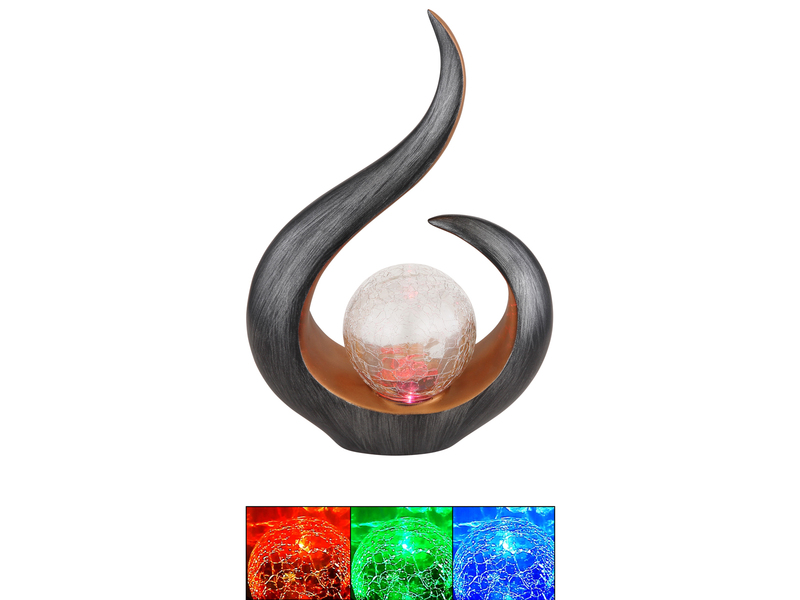 2er Set Solarleuchten mit Crackleglas & Farbwechsel, Schwarz Gold, Höhe 33,5cm