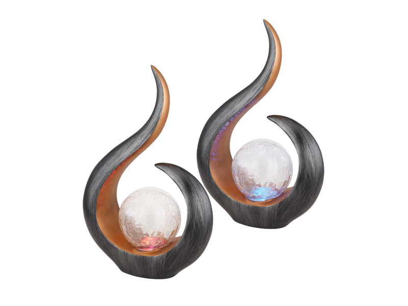 2er Set Solarleuchten mit Crackleglas & Farbwechsel, Schwarz Gold, Höhe 33,5cm