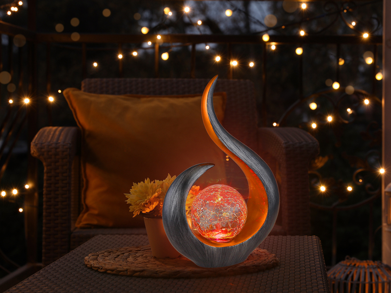 2er Set Solarleuchten mit Crackleglas & Farbwechsel, Schwarz Gold, Höhe 33,5cm