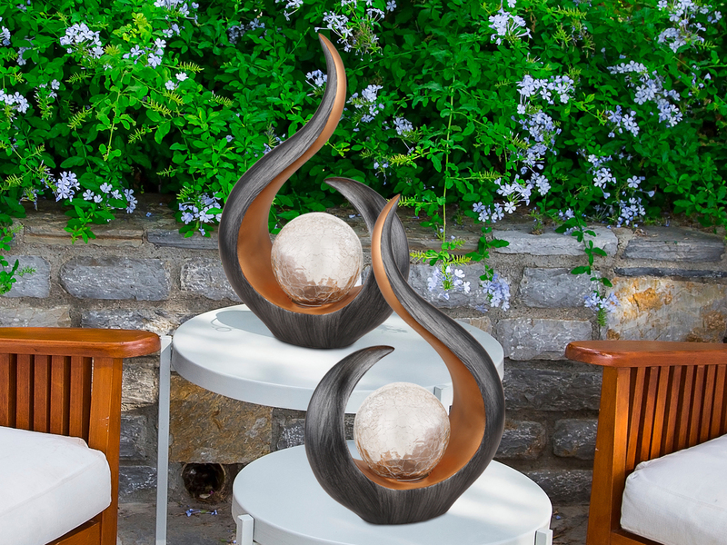 2er Set Solarleuchten mit Crackleglas & Farbwechsel, Schwarz Gold, Höhe 33,5cm