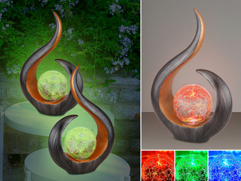 2er Set Solarleuchten mit Crackleglas & Farbwechsel, Schwarz Gold, Höhe 33,5cm