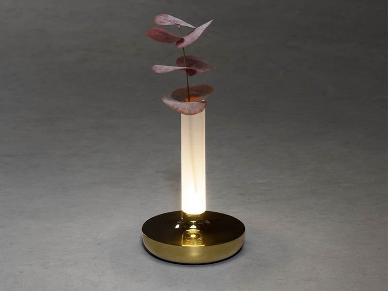 LED Außentischleuchte und Blumenvase BIARRITZ mit Akkubetrieb, Gold Höhe 20cm