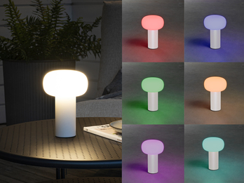 LED Akku Outdoor Tischleuchte ANTIBES mit RGB Farbwechsel, Weiß Höhe 19cm