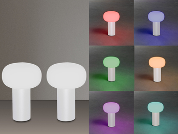 2er Set LED Akku Outdoor Tischleuchten mit RGB Farbwechsel, Weiß Höhe 19cm