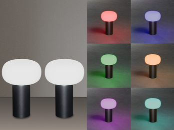 2er Set LED Akku Outdoor Tischleuchten mit RGB Farbwechsel, Schwarz Höhe 19cm